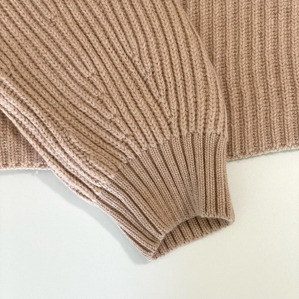 Aritzia Babaton Guell Funnel Neck Sweater Merino Wool Slouchy Turtleneck Camel L